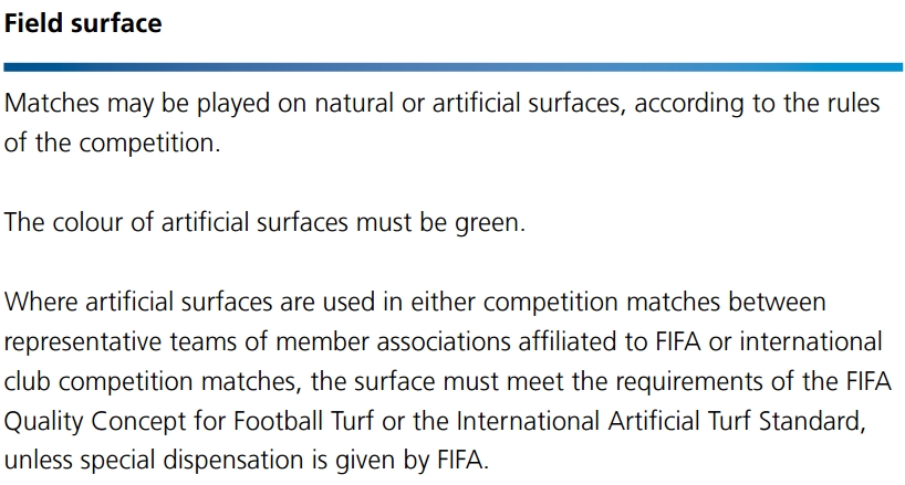 Laws of the game - Field surface