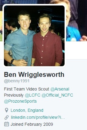 Info di akun twitter Wigglesworth yang kini telah berubah menjadi staf Arsenal